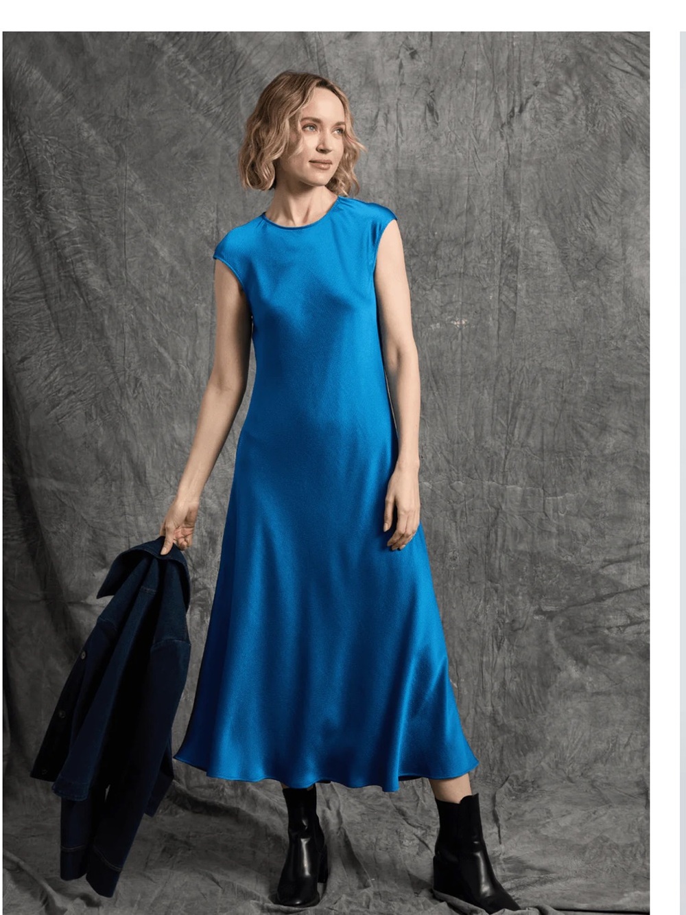 Lyssé Silvana Bias Cut Midi Dress Royal Blue Satin Cap Sleeve Large - Picture 2 of 8
